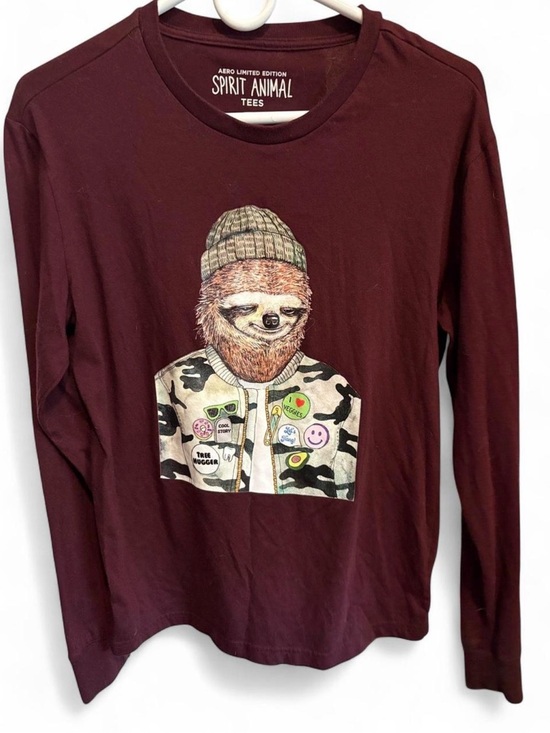 Aeropostale Tops - Aeropostale Maroon Long-Sleeve Sloth Graphic Tee